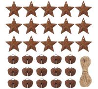 GORGECRAFT 30PCS 1.14 Inch Metal Barn Stars Rusted Primitive Stars Tin Dimensional Pendants Country Five-Pointed Star Accents with 30PCS Bells for Arts Crafts Halloween Christmas Farmhouse Wall Home