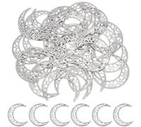 GORGECRAFT 30PCS 2.81 Inch Hollow Out Silver Metal Moon Rustic Silver Moon for Crafts Iron Ornament Christmas Tree Decoration for Hanging Wall Holiday Wreath Wedding Party Project Handmade