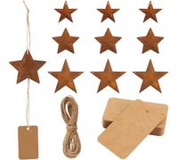GORGECRAFT 30PCS 3 Sizes Metal Rustic Stars Rusted Primitive Tin Dimensional Star Pendants with 30PCS Paper Gift Tags 1 Bundle Jute Cord for Arts Crafts Halloween Christmas Farmhouse Garden Home
