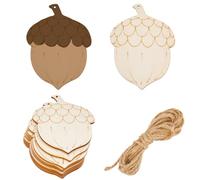 GORGECRAFT 30Pcs Acorn Wood Cutouts Small Unfinished Blank Wooden Pendants to Paint Display Fall Thanksgiving Signs Ornaments with Jute Cord for Crafting Painting Autumn Party Christmas Decor