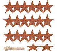 GORGECRAFT 30Pcs Metal Rusty Barn Star 62mm Large Rustic Iron Stars Pendants with 20m Long Jute Cord Primitives Country Farmhouse Wall Door Accents for Home Remembrance Party Hanging Ornament
