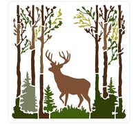 GORGECRAFT 30x30cm Deer Stencils Large Square Forest Tree Animal Nature PET Plastic Reusable Decorative Drawing Templates for Crafts Painting on Canvas Furniture Wall Fabric Floor Airbrush