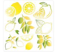 GORGECRAFT 30x30cm Lemon Themed Stencil Leaves Branch Drawing Templates Lemon Slices Pattern Reusable Square Plastic Stencils for Painting on Canvas Wood Wall Door Scrapbook Making Home DIY Decor