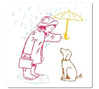 GORGECRAFT 30x30cm Rainy Day Stencil Large Banksy Template Woman and Dog under Umbrella Pattern Reusable Drawing Crafts Stencil for Painting on Wood Wall Furniture Canvas Fabrics Home DIY Decoration