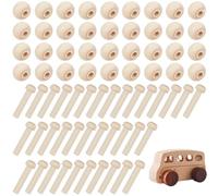 GORGECRAFT 36 Sets Wooden Craft Wheels Small Unfinshed Wood Sticks Wooden Wheel Building Blocks Set with Axle Pegs for DIY Model Cars Painting Colors Woodworking Pegboards(18.5mm in Diameter)