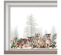 GORGECRAFT 38 x 116cm Tiger Window Sticker Large Plants Flowers Animal Non Adhesive Reusable Anti Collision Decorative Window Decals Cling for Stop Birds Pets Strikes Home Room Nursery Decor