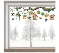 GORGECRAFT 38 x 120cm Bird Window Decals Home Garden Window Glass Stickers Hanging Potted Plant Botanical Hummingbirds Glass Static Cling Reusable Anti Collision for Home Bedroom Sliding Door Decor