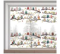 GORGECRAFT 38 x 120cm Owl Window Stickers Owls on the Tree Branch Glass Window Decals Reusable Removable Non-Adhesive Static Cling to Prevent Birds from Hitting Sliding Door Bedroom Home Decorations