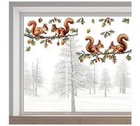 GORGECRAFT 38 x 120cm Squirrel Window Sticker Large Acorns Animal Fall Glass Window Decals PVC Waterproof Removable Non Adhesive Sliding Door Decor Static Clings for Home School Office Decorations