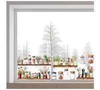 GORGECRAFT 38 x 120cm Static Window Sticker Kitchen Jar Floral in Jars Leaves Floral Bottle Decal Anti-Collision Non-Adhesive Reusable Removable Glass Window Clings for Spring Summer Home Decor