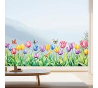 GORGECRAFT 38 x 120cm Tulip Window Stickers Large Spring Summer Colorful Floral Butterfly Decals Reusable Anti-Collision Non-Adhesive Window Clings for Home Party Supplies Shop Glass Display Decor