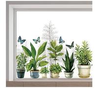 GORGECRAFT 38x116cm Green Potted Plants Window Sticker Large Spring Butterfly Botanical Bonsai Plant Removable Static Glass Window Sticker Anti-Collision Cling Decoration for Door Stop Birds Strike