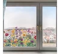 GORGECRAFT 38x116cm Large Wildflower Window Sticker Yellow Purple Wild Floral Butterfly Spring Summer PVC Window Static Decals Removable Double Sides Non-Adhesive Glass Cling to Prevent Birds Strikes
