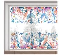 GORGECRAFT 38x116cm Mermaid Window Sticker Large Ocean Creature Starfish Bubble Seashell Coral Static Non Adhesive Reusable Double Sided Glass Window Decals Cling for Stop Birds Strikes Home Decor