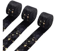 GORGECRAFT 3M Black Double Faced Velvet Ribbon 25mm Wide Gold Stars Metallic Shiny Decorative Grosgrain Sewing Trim Fabric for DIY Craft Bow Christmas Tree Gift Wrapping Party