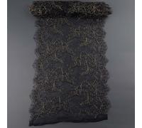 GORGECRAFT 3m X 25cm Wide Metallic Lace Fabric Black Gold Lace Ribbon Trimming Eyelash Embroidery Sewing Applique Floral Border Roll for Sewing Gift Wrap Bridal Shower Wedding Dress Accessory