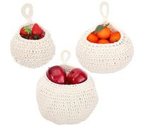GORGECRAFT 3Pcs 3 Sizes Teardrop Hanging Baskets Beige White Cotton Handmade Woven Rope Bohemian Boho Fruit Vegetable Onion Wall Storage Organizer Holder Bag for Home Kitchen Restaurant