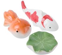 GORGECRAFT 3Pcs 3 Styles Ceramic Floating Fish Aquarium Realistic Artificial Goldfish Koi Fish Green Leaf Floatable Figurines Tank Decorations for Tea Pet Decor Fairy Garden Desktop Ornaments