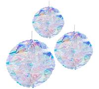 GORGECRAFT 3Pcs 3 Styles Iridescent Hanging Honeycomb Colorful Plastic Rainbow Shine Foil Round Ball Holiday Folding Party Ornaments for Christmas Birthday Wedding Shower Decorations