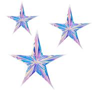 GORGECRAFT 3Pcs 3 Styles Iridescent Star Party Decoration Colorful Plastic Rainbow Shine Hexagon Holiday Folding Hanging Ornaments for Christmas Birthday Wedding Shower Decorations