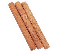 GORGECRAFT 3PCS 3 Styles Wood Grain Roller Stone Leaf Fish Wooden Handle Clay Texture Roller Ripple Wood Hand Rollers Textured Rolling Pins Handmade Clay Roller Set Pottery Tool for Diy Clay Potteries