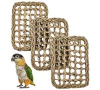 GORGECRAFT 3Pcs Bird Climbing Mat Parrot Parakeet Natural Seagrass Grass Woven Net Rope Ladder Hammock Mats Cage Accessories for Lovebird Conure Budgie Cockatiel Pigeon Rat Bearded Dragon