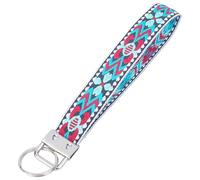 GORGECRAFT 3Pcs Embroidered Key Fobs Blue Polyester Inwrought Stretchy Floral Handmade Wristband Strap Lanyard Holder Car Wristlet Keychain with Metal Iron Ring for Keys Chain Women Accessories