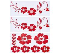 GORGECRAFT 3Pcs Hibiscus Flower Car Sticker Hawaiian Stickers and Decals 2 Style Leaf Car Stickers Red Reflective Stickers Waterproof Automotive Exterior Decor for Suv Truck Motorcycle Wall