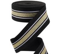 GORGECRAFT 4.3m 40mm Wide Gold and White Striped Elastic Band Black Flat Stretchy Webbing Sewing Knitting Strap Trim Ribbon for DIY Craft Waistband Headband Bags Garments Accessory
