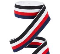 GORGECRAFT 4.3m Striped Elastic Band 40mm Wide Stretchy Nylon Webbing Black White Red Royal Blue Stripe Pattern Woven Stretchable Fabric Ribbon Trim Strap for Waistband Headband Garments DIY Sewing