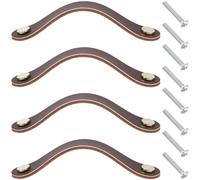 GORGECRAFT 4 Pack 16.8cm Genuine Leather Cabinet Handles Drawer Pulls Kitchen Wardrobe Door Knobs Soft Leather Hardware Dresser Decorative Handle with Screw for Furniture Cupboards (Coffee)