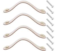GORGECRAFT 4 Pack 16.8cm Leather Drawer Pulls Cabinet Handles Soft Kitchen Wardrobe Door Knobs Genuine Leather Hardware Dresser Decorative Handle with Screw for Furniture Cupboards (Milky White)