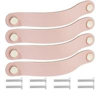 GORGECRAFT 4 Pack Genuine Leather Drawer Pulls Cabinet Handles 8 Inch Leather Hardware Dresser Decorative Handle Handmade Soft Kitchen Wardrobe Door Knobs with Screw for Furniture Cupboards (Pink)