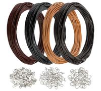 GORGECRAFT 4 Rolls 4 Colors 5m x 2mm Round Leather Cords Cowhide Leather Rope String with 150Pcs Jump Rings Lobster Clasps Clamp Ends for Jewelry Making Necklaces Bracelets DIY Crafts Braiding Threads