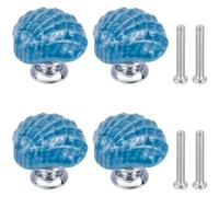 GORGECRAFT 4 Sets Shell Ceramic Cabinet Knobs Marine Animals Theme Ocean Cartoon Style Blue Handmade Dresser Knob Drawer Pulls with Zinc Alloy Finding Iron Screw for Cupboard Kitchen Home