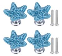 GORGECRAFT 4 Sets Starfish Ceramic Cabinet Knobs Marine Animals Theme Ocean Cartoon Style Blue Handmade Dresser Knob Drawer Pulls with Zinc Alloy Finding Iron Screw for Cupboard Kitchen Home