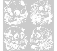 GORGECRAFT 4 Sheets 4 Styles White Skull Car Decal Plastic Self Adhesive Waterproof Vinyl Flower Butterfly Wall Stickers for Car Truck Motorcycle Laptop Cup Helmet Halloween Party Decoration 20x20cm