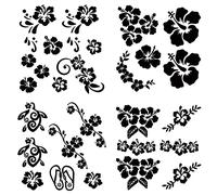 GORGECRAFT 4 Sheets Hawaiian Hibiscus Flower Car Decal Black Laser Reflective Car Sticker Self Adhesive Car Accessories Automotive Exterior Decoration for Suv Truck Motorcycle