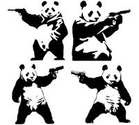 GORGECRAFT 4 Styles 4Pcs Black Reflective Panda Gangster Guns Car Bumper Decals Bad Panda Graffiti Car Sticker Waterproof PET Automotive Exterior Decor Stickers for SUV Truck Motorcycle Doors Laptop