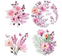 GORGECRAFT 4 Styles 6.3x6.3 Inch Spring Summer Flower Window Clings Sticker Butterfly Rose Leaf Wall Sticker Removable Adhesive Waterproof Window Decal Home Decorations Prevent Birds Hitting