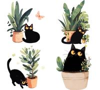 GORGECRAFT 4 Styles Black Cats Plant Glass Stickers 16x16cm Spring Butterfly Static Wall Decal Sticker Sliding Door Window Anti-Collision Alert Cling for Prevent Stop Birds Dogs Pets Strikes