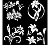 GORGECRAFT 4 Styles Flower Car Decals May Lily Vinyl Stickers White Motorcycle Decoration Waterproof Reflective Self-Adhesive Decals for Vehicle Decoration Exterior Decoration