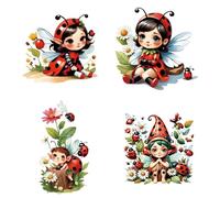 GORGECRAFT 4 Styles Ladybug Faerie Window Decals 6.3x6.3 Inch Daisy Static Sliding Door Decal Flower Sticker Glass Cling Anti-Collision Alert Decals Vinyl Film for Prevent Stop Birds Dog Pets Strikes