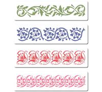 GORGECRAFT 4 Styles Mandala Flower Border Stencils Floral Edge Reusable Painting Templates for DIY Painting on Wall Tile Furniture Canvas Craft Stencils Outdoor Indoor Decoration 31x8cm