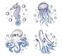 GORGECRAFT 4 Styles Sea Animal Window Decals Static Window Clings Stickers Seahorse Jellyfish Octopus Squid Non Adhesive Vinyl Film for Glass Sliding Door Home Bedroom Decor Prevent Birds Strikes