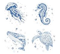 GORGECRAFT 4 Styles Sea Turtle Window Decals Ocean Creatures Animal Static Glass Sliding Door Sticker Clings Vinyl Alert Bedroom Bathroom Anti-Collision Decal for Prevent Stop Birds Dogs Pets Strikes