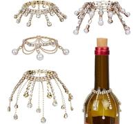 GORGECRAFT 4 Styles Wine Bottle Cover Fringe 12cm Golden Rhinestone Wine Bottle Tassel Short Chain Jewel Tassel with Crystal Pearl Pendent for Wedding Dinner Party Banquet Barware Table Decoration