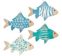 GORGECRAFT 4 Styles Wood Fish Wall Decor Wooden Nautical Coastal Beach Fishes Wall Sculpture Vintage Ocean Lake House Art Hanging Decorations for Bathroom Home Outdoor Party Summer Crafts