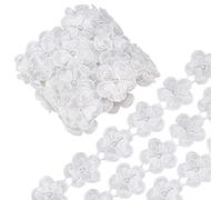 GORGECRAFT 4 Yard 3D Flower Lace Edge Trim Ribbon Pearl Beads Edging Trimmings Embroidered Applique Fabric Vintage Sewing Craft for Wedding Dress Embellishment DIY Dress Decor(White)