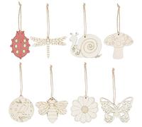 GORGECRAFT 40 Sets 8 Styles Wood Hanging Ornaments Unfinished Wooden Cutouts Woodland Animal Decoration DIY Slices Bird Sunflower Butterfly Craft Pendant Painting Supply with Hemp Rope for Home Decor